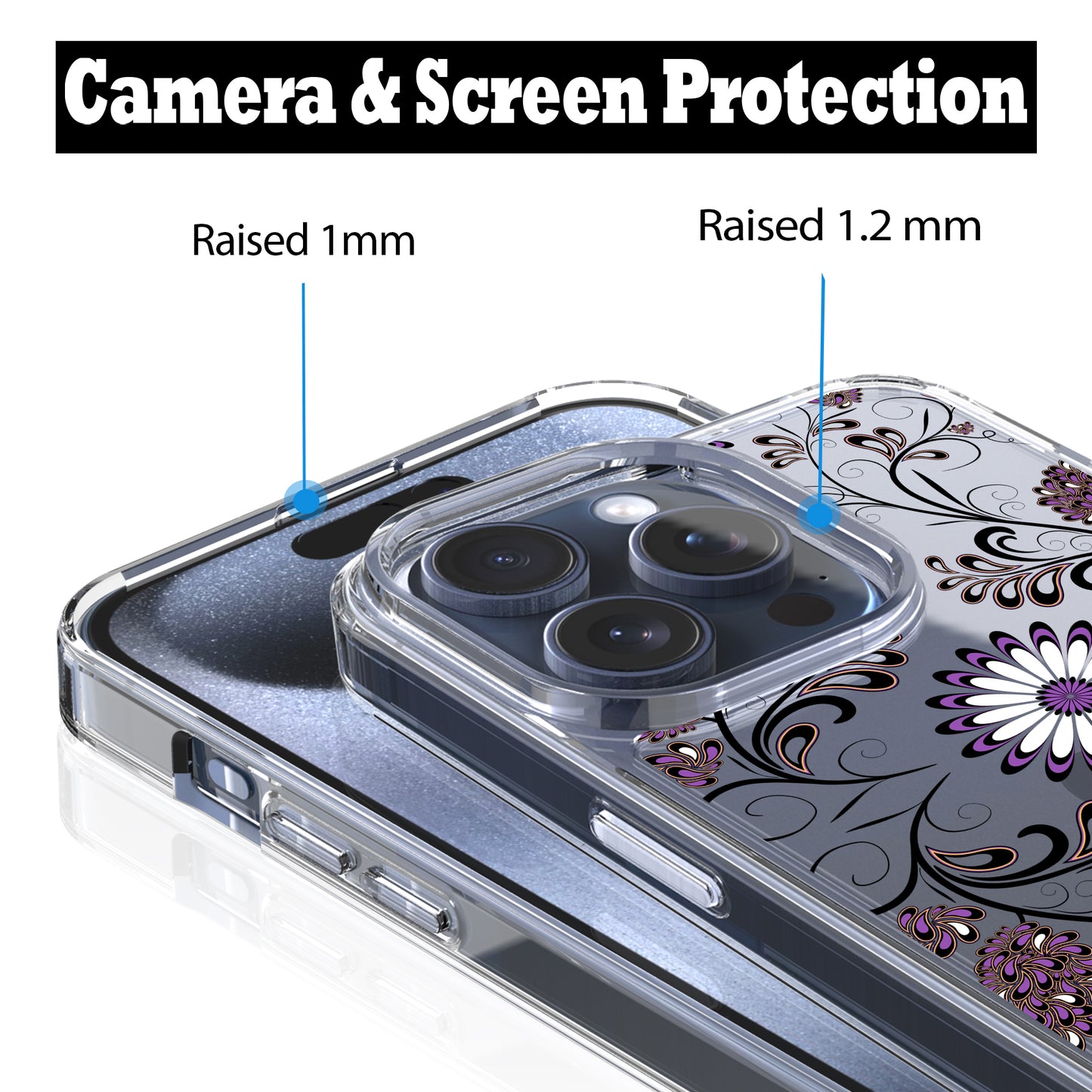 iPhone 15 Pro Max Case, Anti-Scratch Clear Case - Violet Flowers