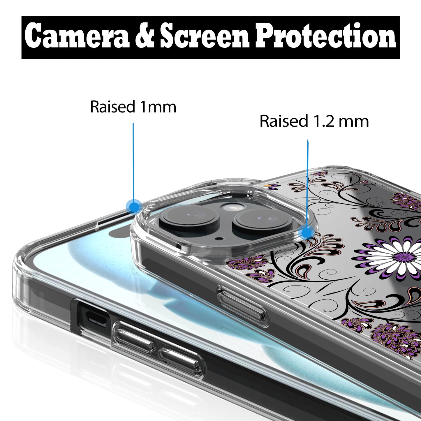 iPhone 15 Case, Anti-Scratch Clear Case - Violet Flowers