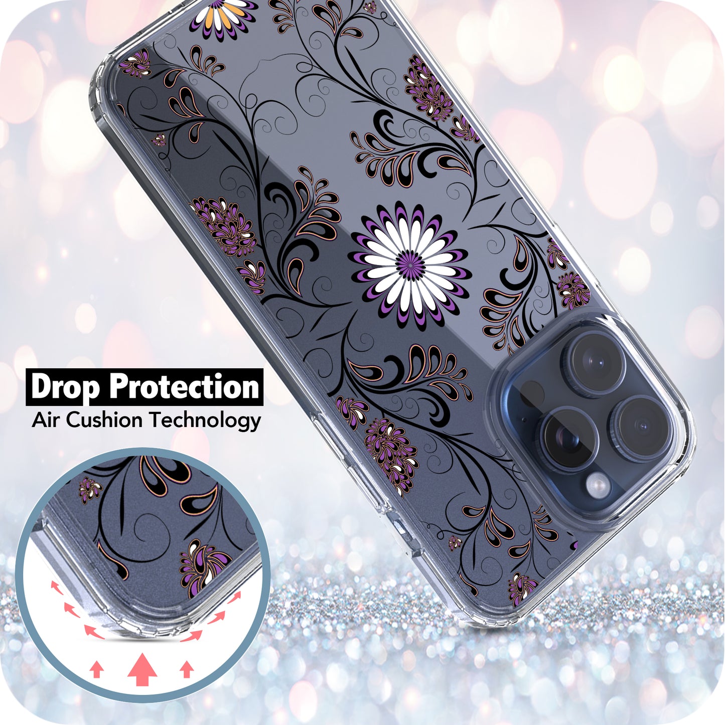 iPhone 15 Pro Max Case, Anti-Scratch Clear Case - Violet Flowers