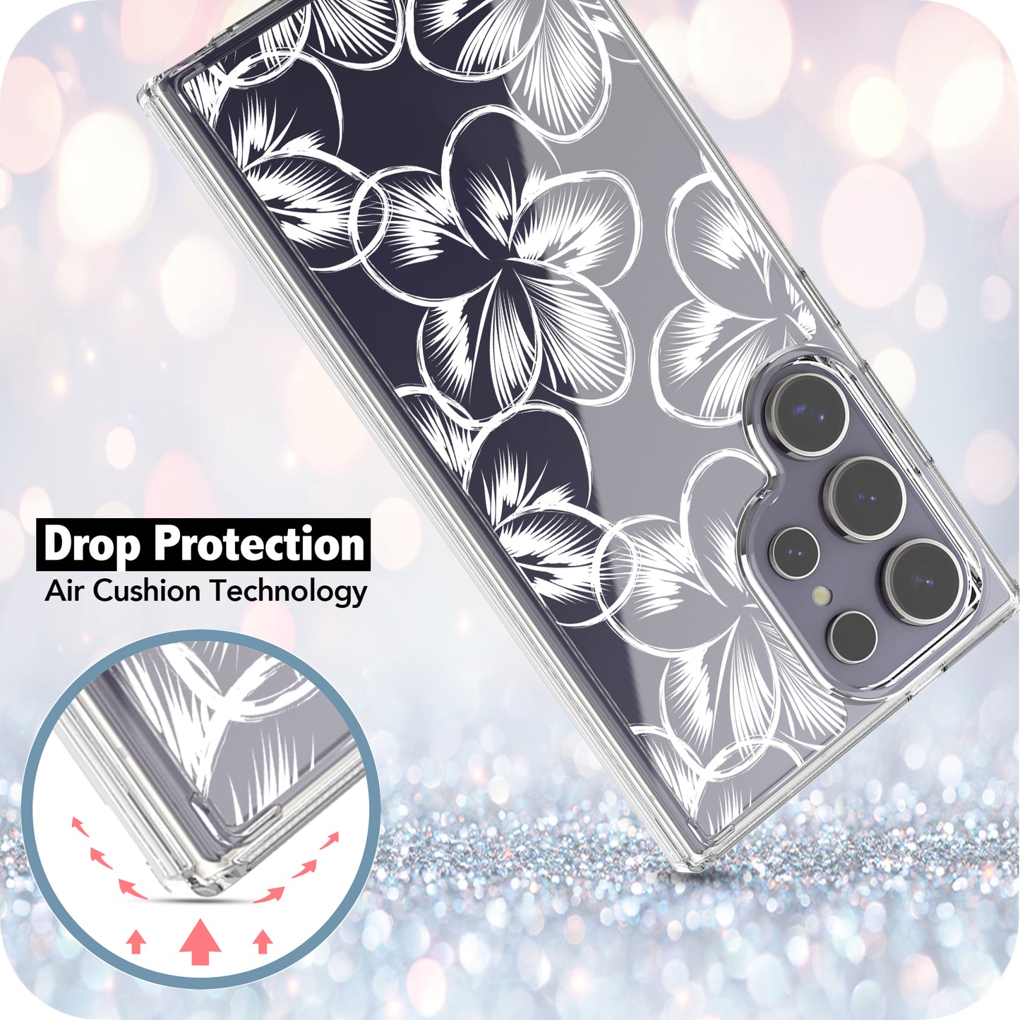 Samsung Galaxy S24 Ultra Case, Anti-Scratch Clear Case with Design - Tropical Flower