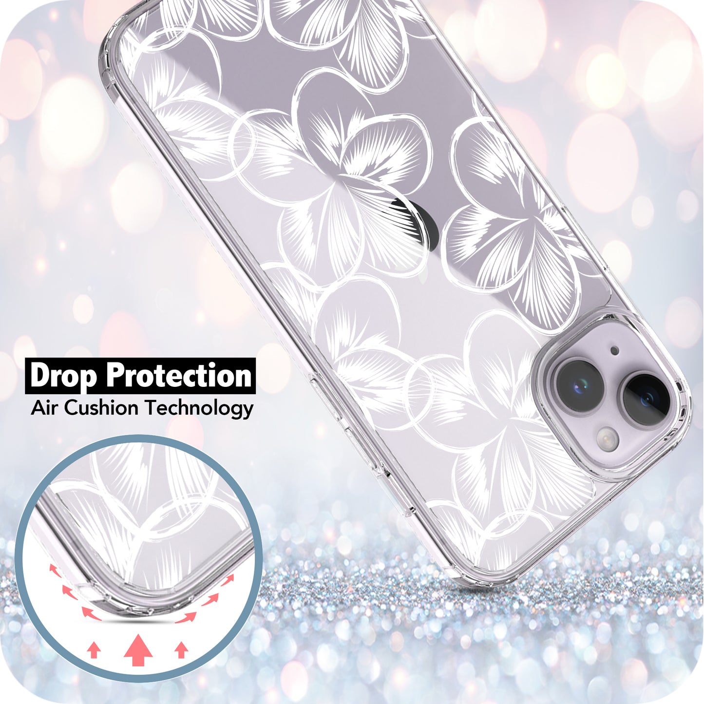 iPhone 14 Case, Anti-Scratch Clear Case - Tropical Flower