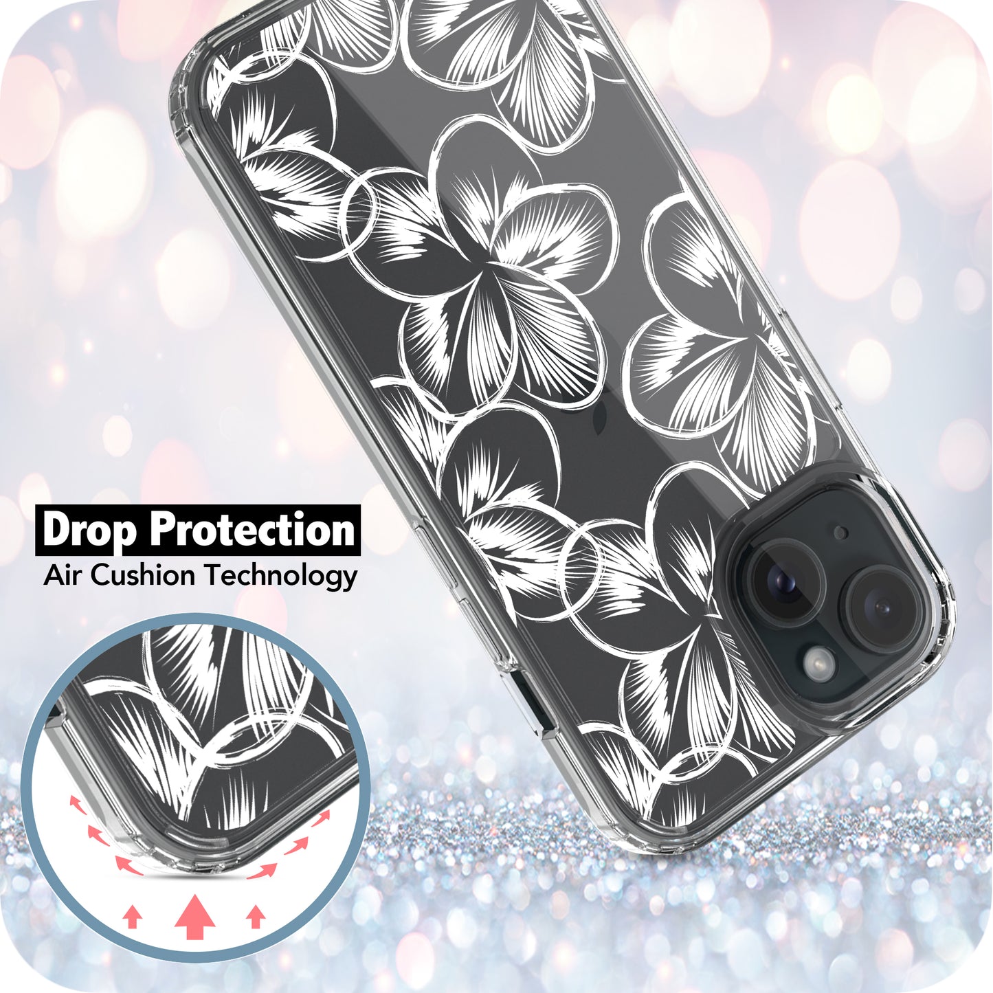 iPhone 15 Case, Anti-Scratch Clear Case - Tropical Flower