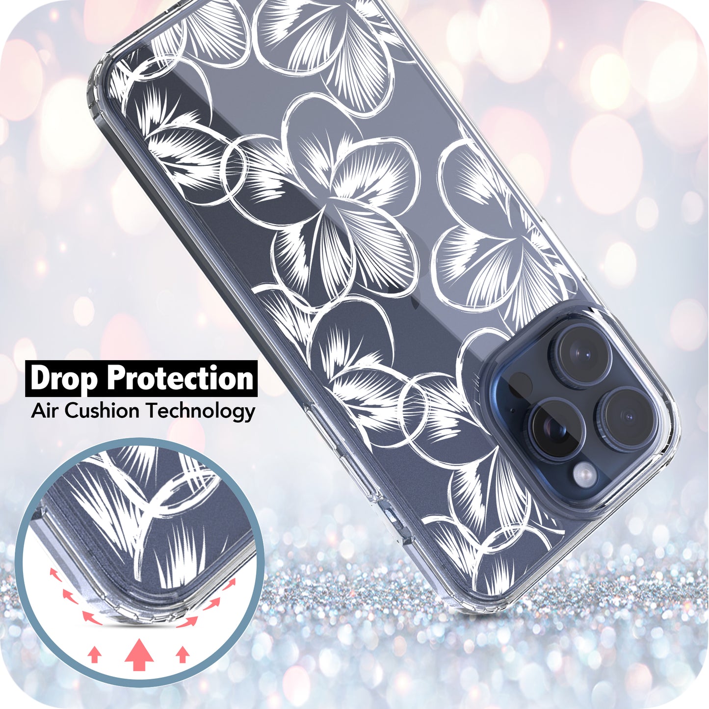 iPhone 15 Pro Max Case, Anti-Scratch Clear Case - Tropical Flower