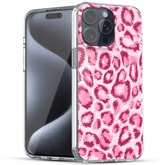 iPhone 15 Pro Max Case, Anti-Scratch Clear Case - Pink Leopard