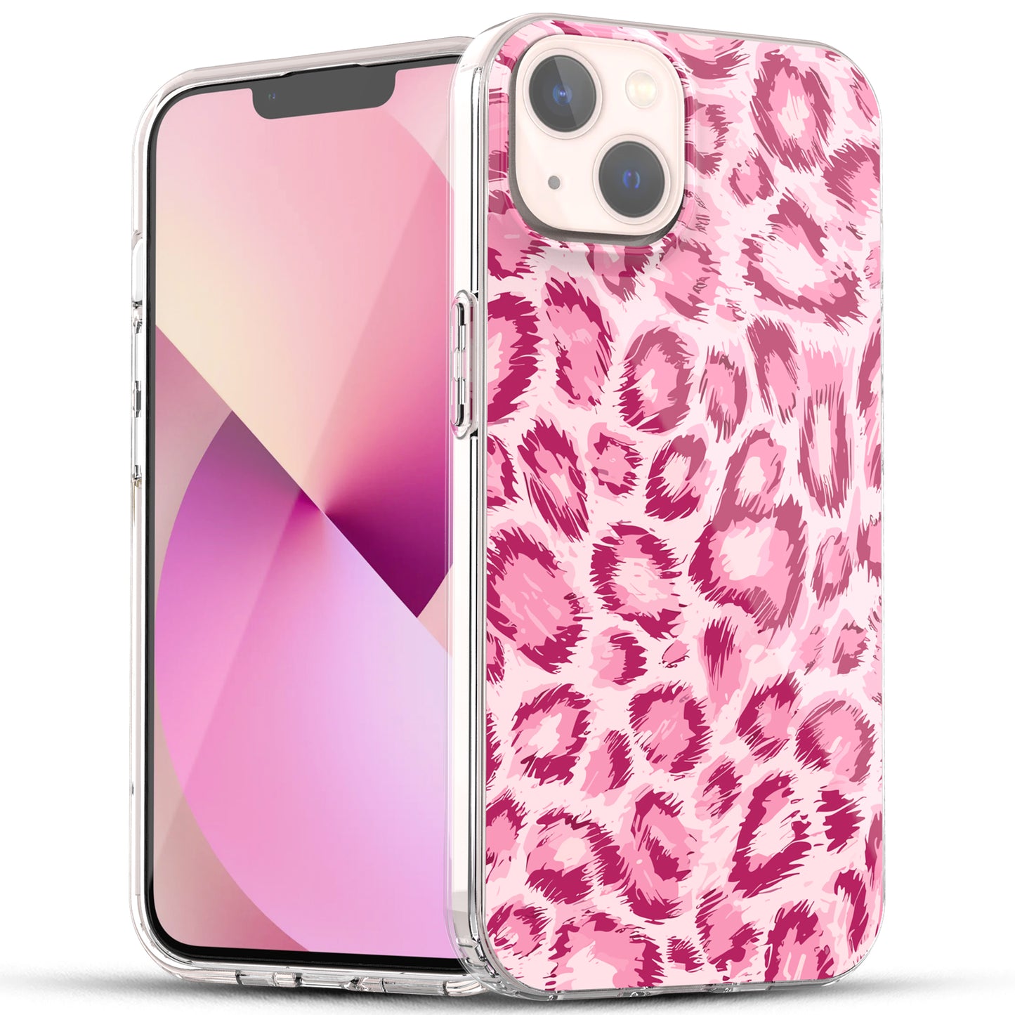 iPhone 15 Case, Anti-Scratch Clear Case - Pink Leopard