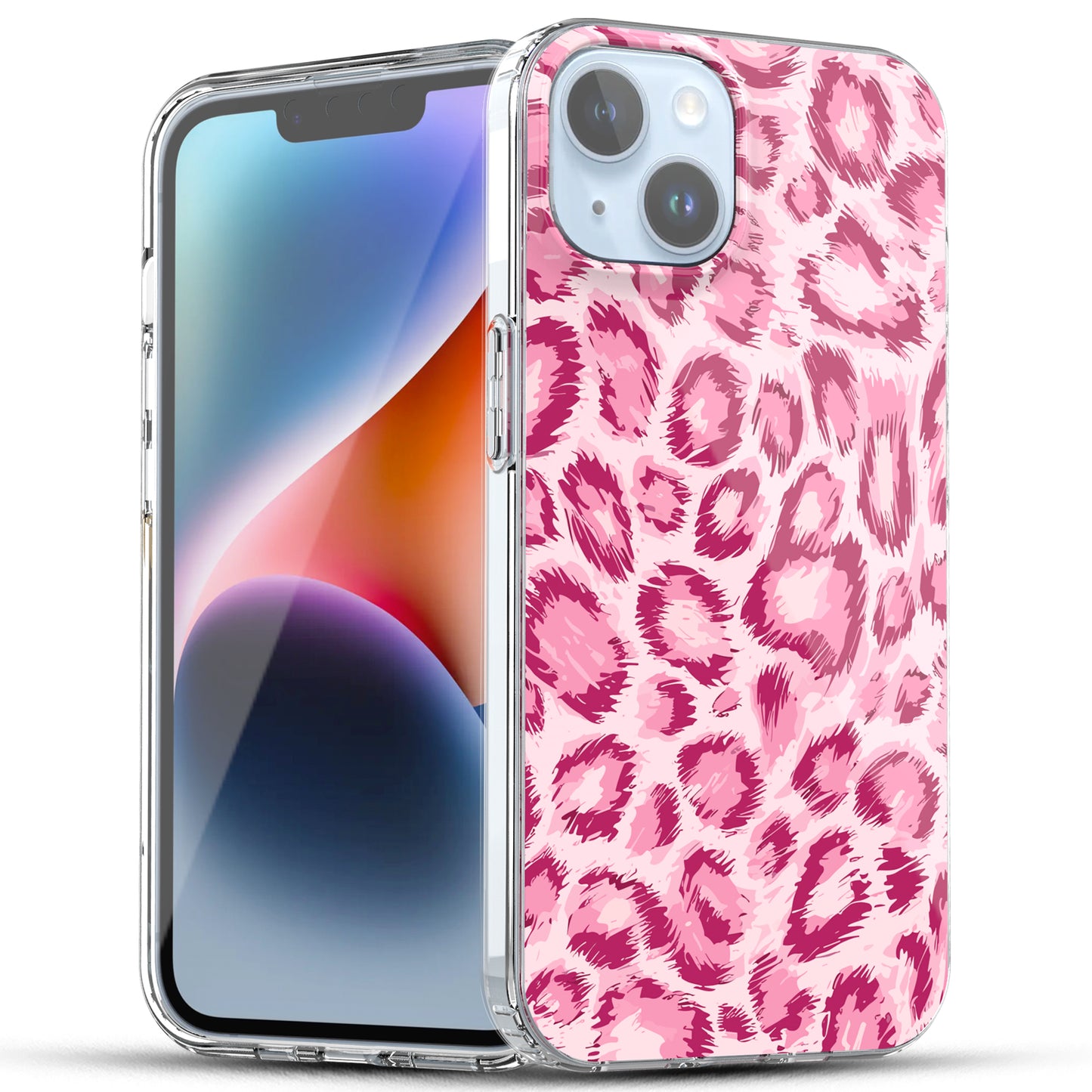 iPhone 14 Case, Anti-Scratch Clear Case - Pink Leopard