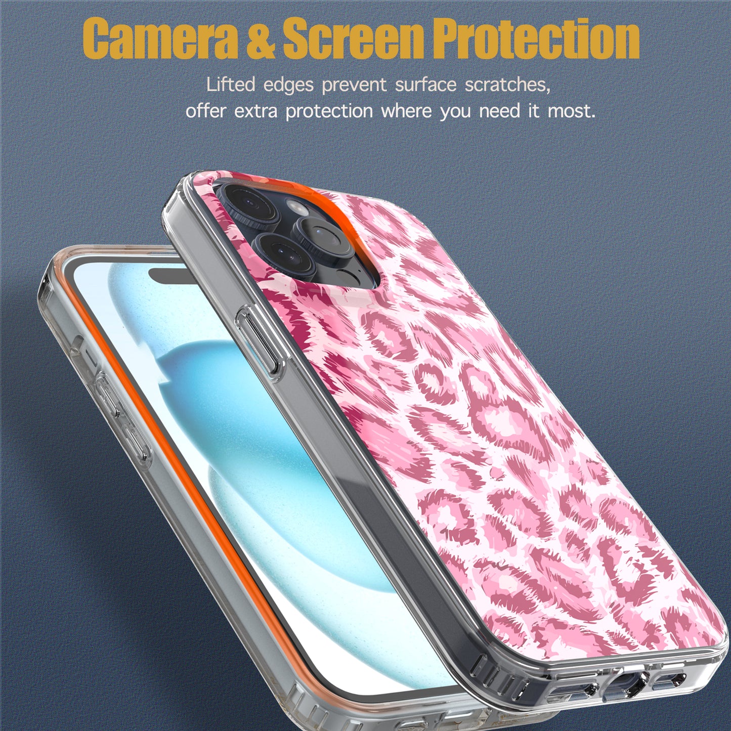 iPhone 15 Pro Max Case, Anti-Scratch Clear Case - Pink Leopard