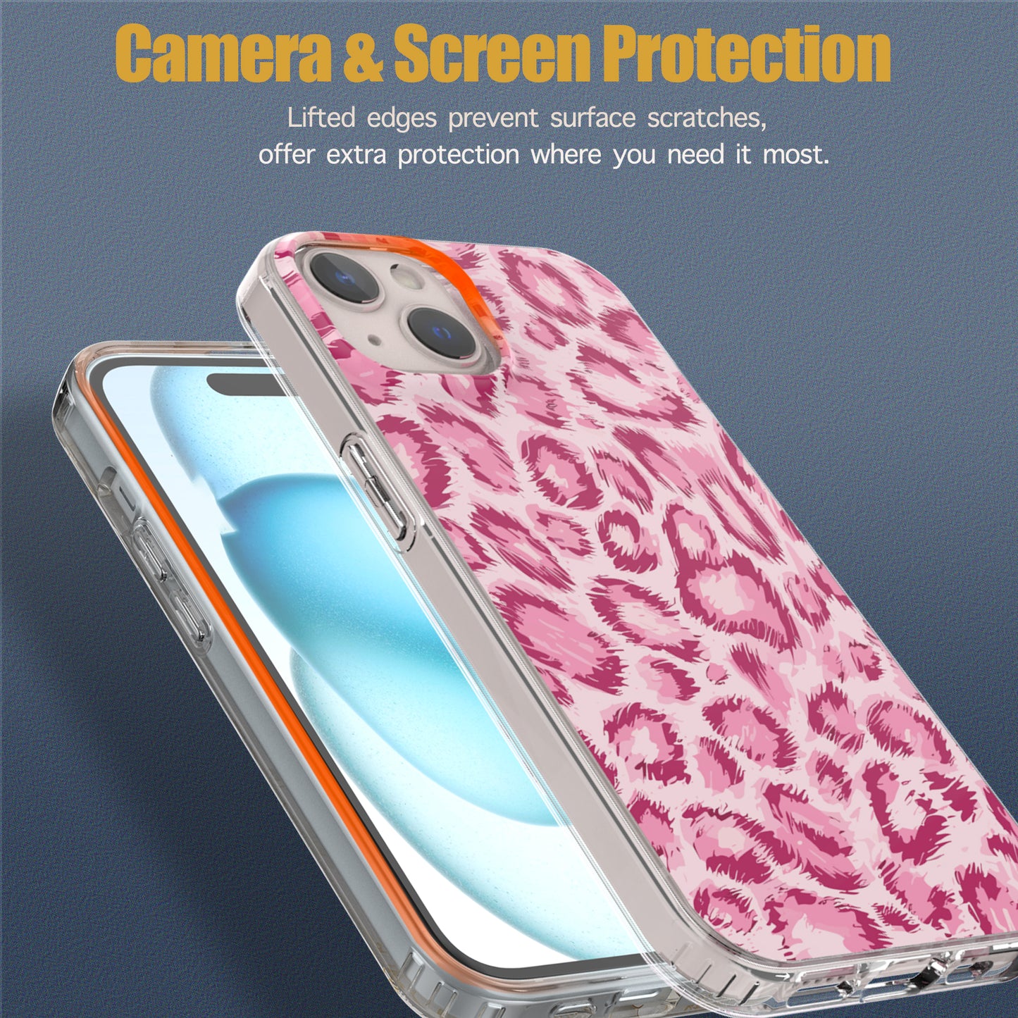 iPhone 14 Case, Anti-Scratch Clear Case - Pink Leopard