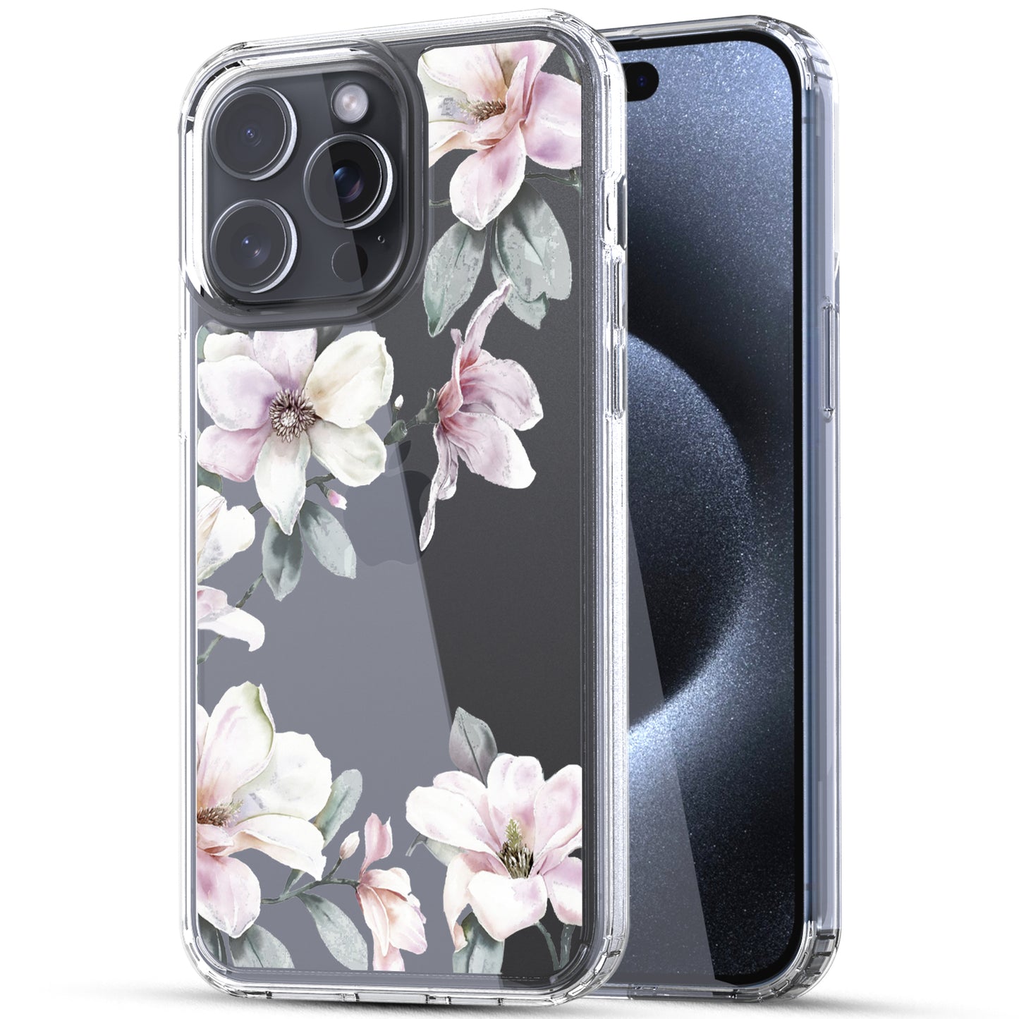 iPhone 15 Pro Max Case, Anti-Scratch Clear Case - Pink Magnolia Flower