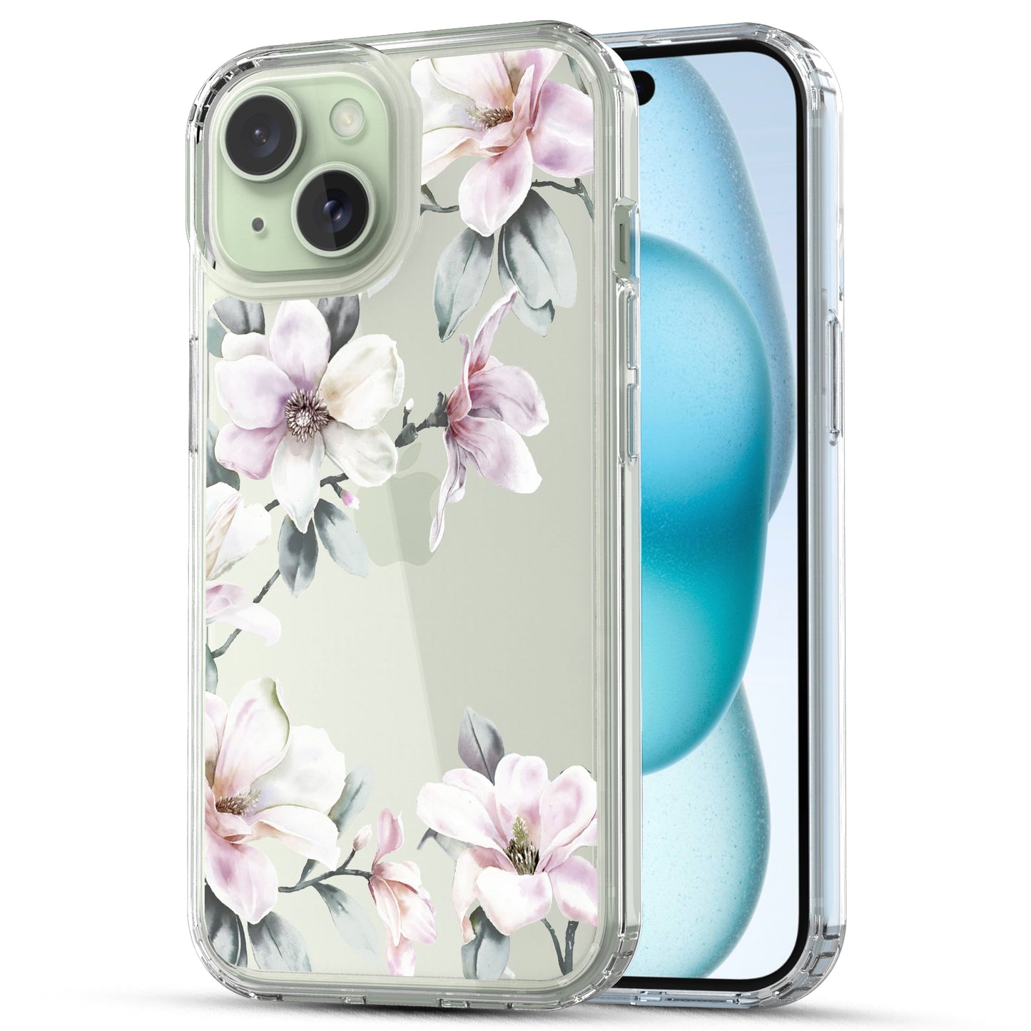 iPhone 15 Plus Case, Anti-Scratch Clear Case - Pink Magnolia Flower