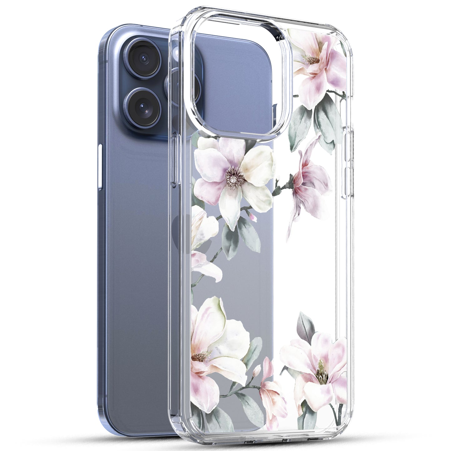 iPhone 15 Pro Case, Anti-Scratch Clear Case - Pink Magnolia Flower