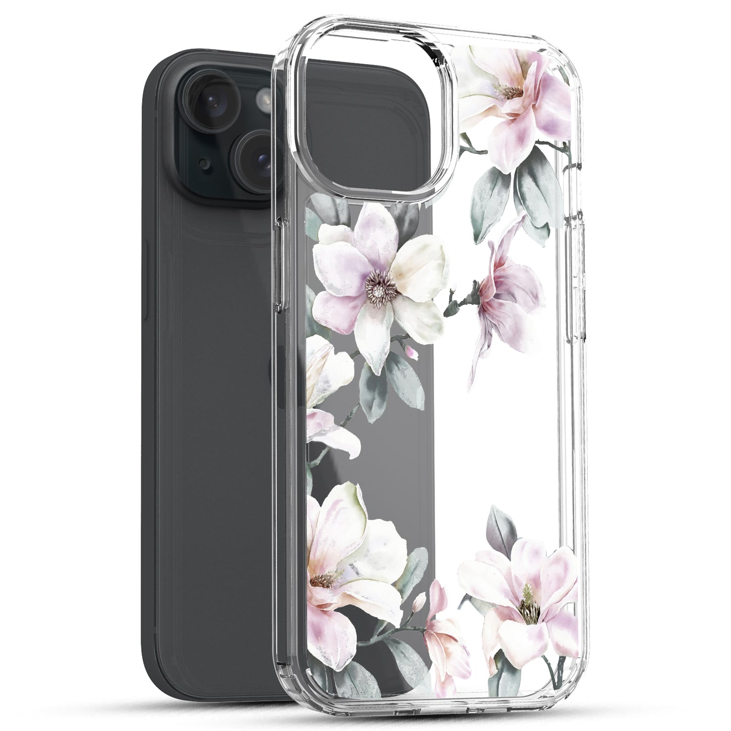 iPhone 15 Case, Anti-Scratch Clear Case - Pink Magnolia Flower