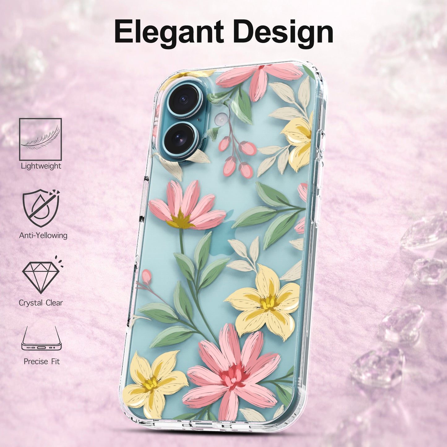 iPhone 16 Plus Case, Anti-Scratch Clear Case - Floral Painting