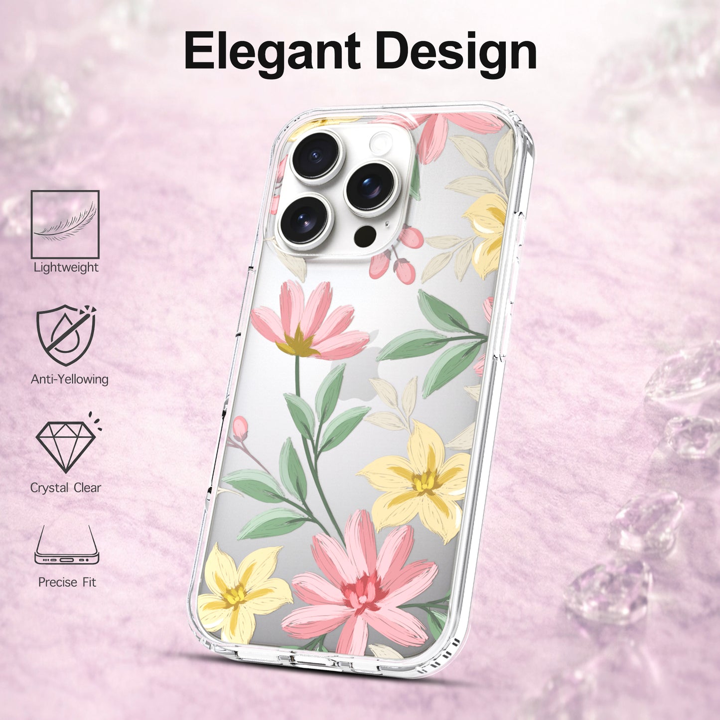 iPhone 16 Pro Case, Anti-Scratch Clear Case - Floral Painting