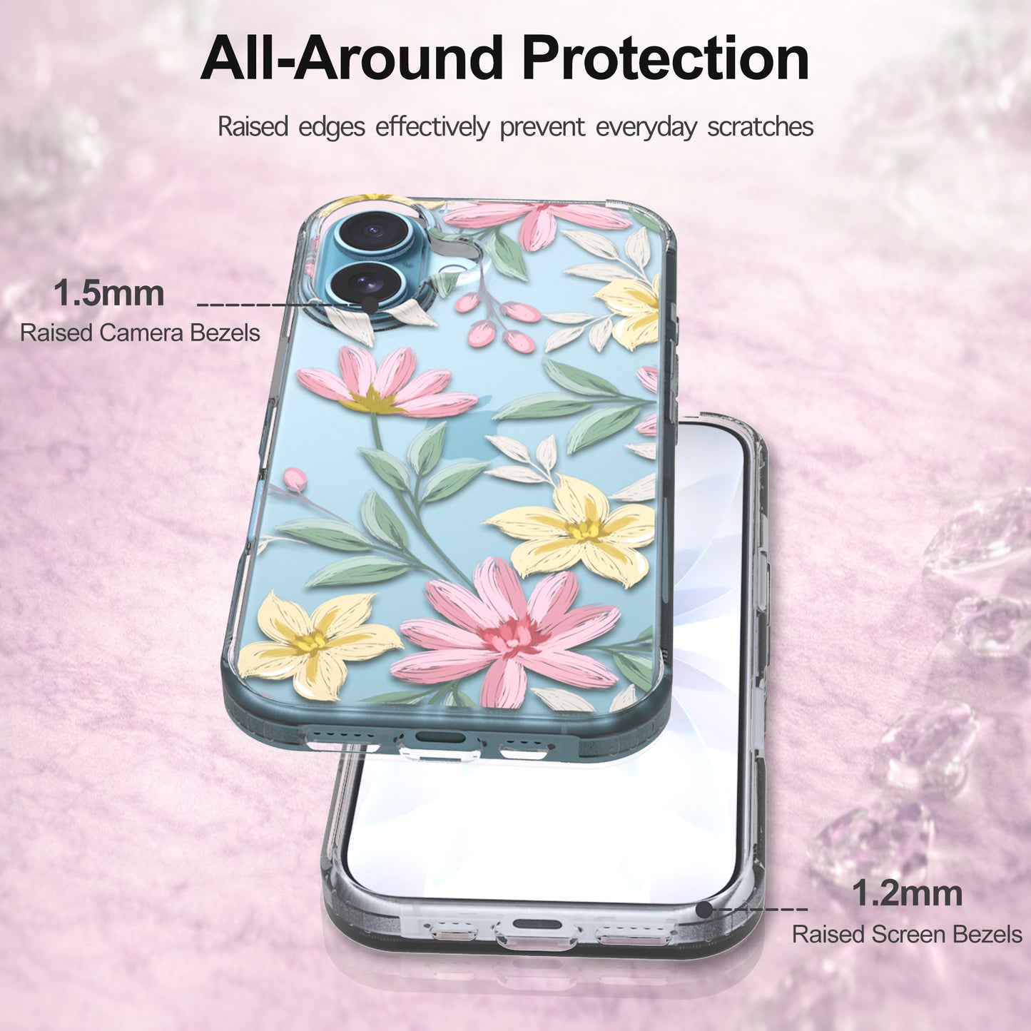 iPhone 16 Plus Case, Anti-Scratch Clear Case - Floral Painting