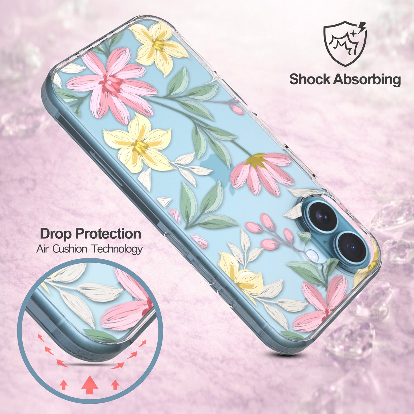 iPhone 16 Plus Case, Anti-Scratch Clear Case - Floral Painting