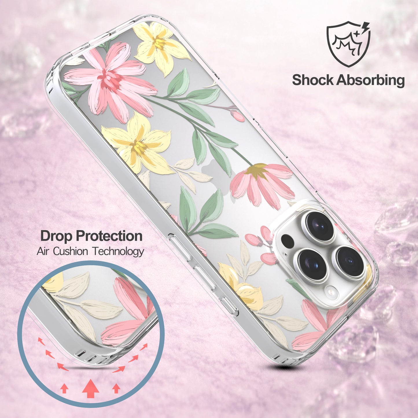 iPhone 16 Pro Case, Anti-Scratch Clear Case - Floral Painting