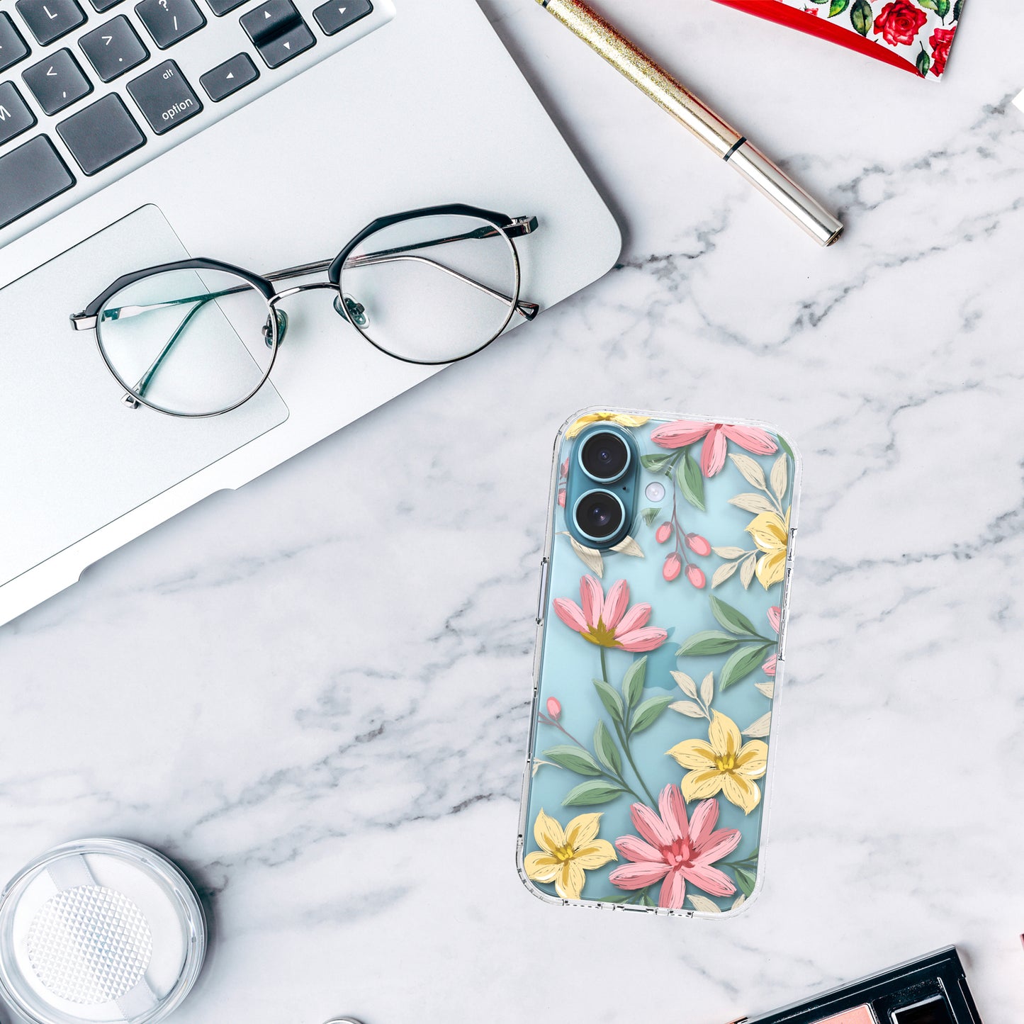 iPhone 16 Plus Case, Anti-Scratch Clear Case - Floral Painting