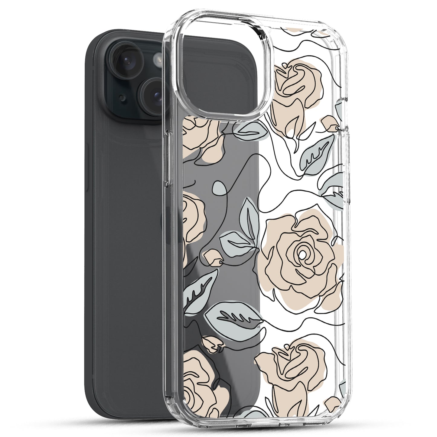 iPhone 15 Case, Anti-Scratch Clear Case - Abstract Roses