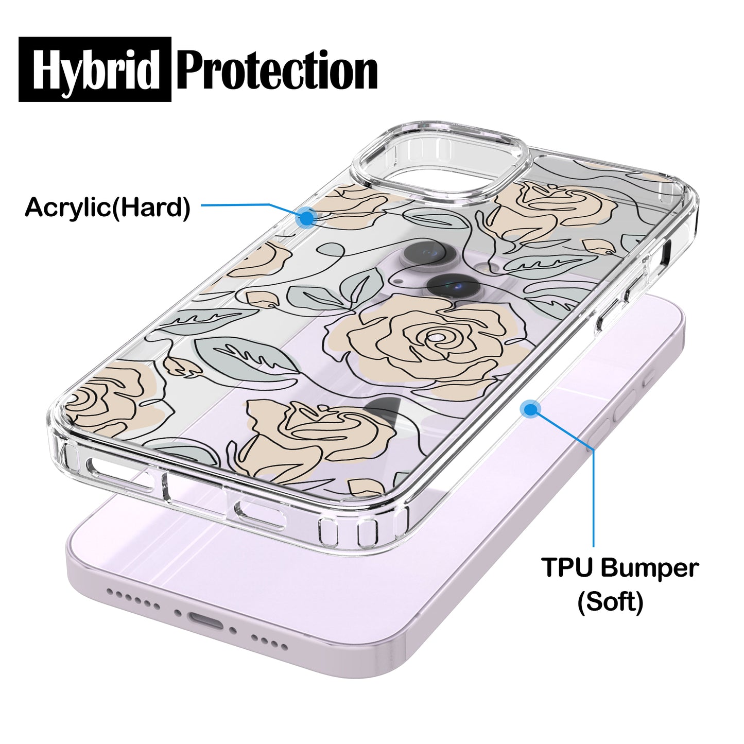 iPhone 14 Case, Anti-Scratch Clear Case - Abstract Rose