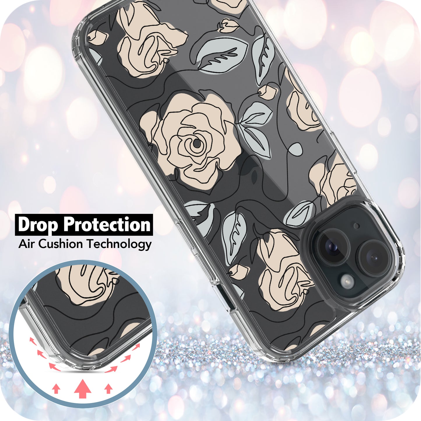 iPhone 15 Case, Anti-Scratch Clear Case - Abstract Roses