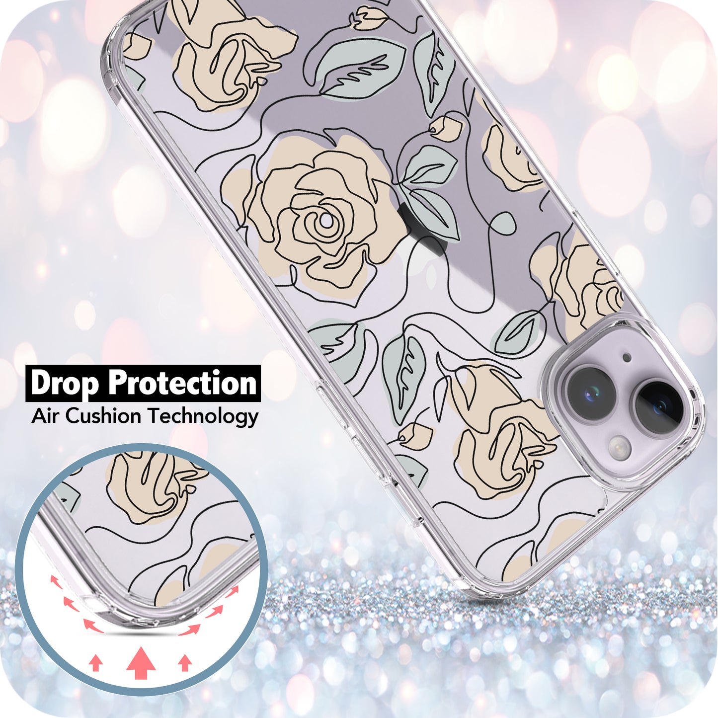 iPhone 14 Case, Anti-Scratch Clear Case - Abstract Rose