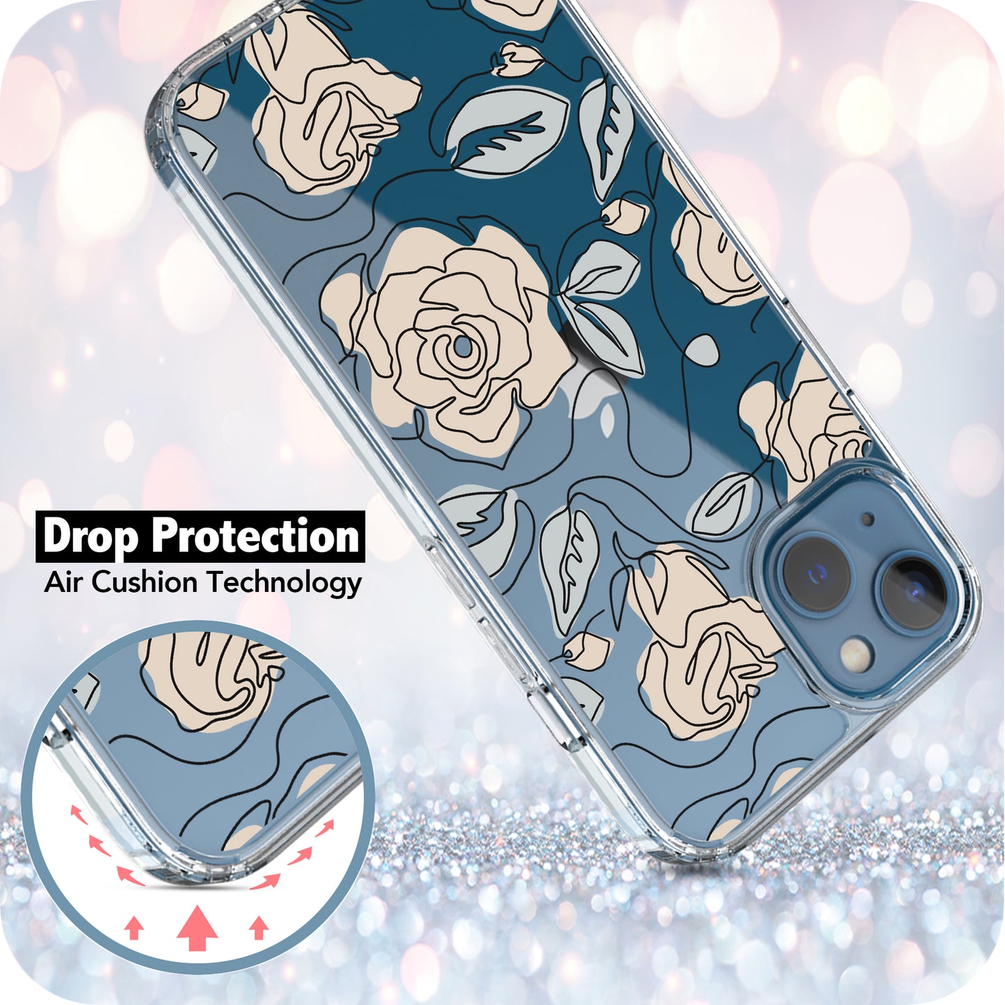 iPhone 13 Case, Anti-Scratch Clear Case - Abstract Rose