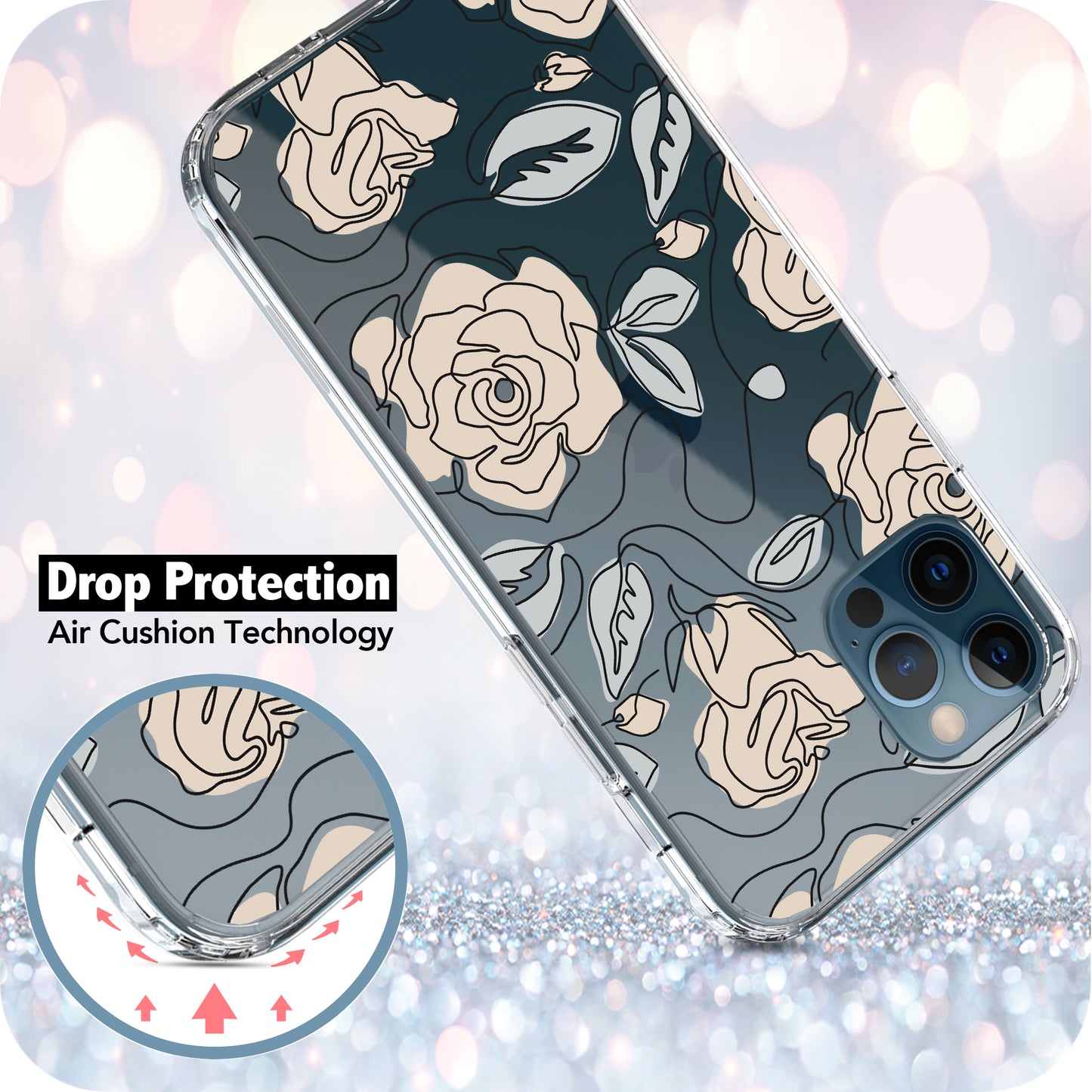 iPhone 12 / iPhone 12 Pro Case, Anti-Scratch Clear Case - Abstract Rose