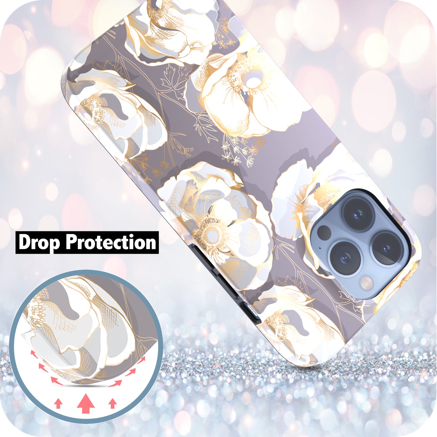 iPhone 13 Pro Case, Ultra Slim Glossy Shockproof Scratch-Proof Case - Anemone Flowers