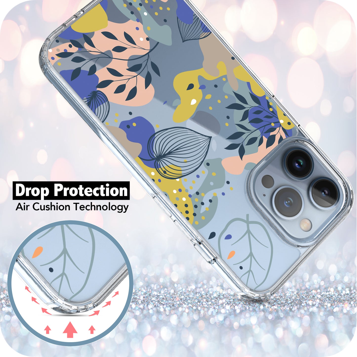 iPhone 13 Pro Max Case, Anti-Scratch Clear Case - Tropical Leaves Floral