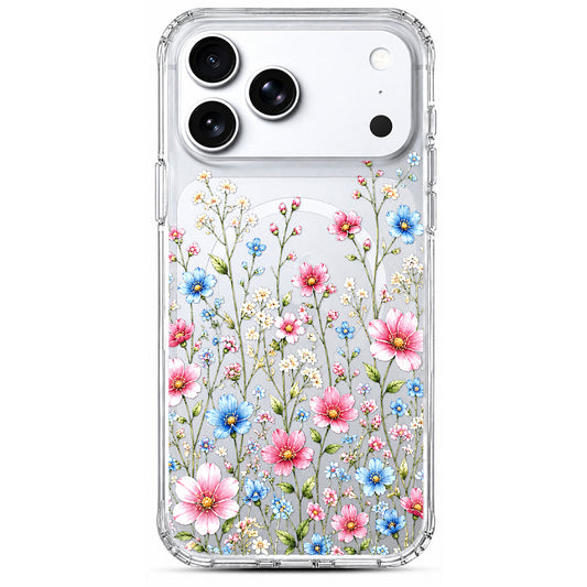 iPhone 17 Pro Max Case, Anti-Scratch Clear Case - Pink Blue Wildflower
