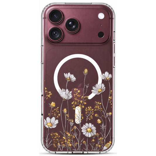iPhone 18 Pro Case, Anti-Scratch Clear Case - Elegant Daisy Gold Floral
