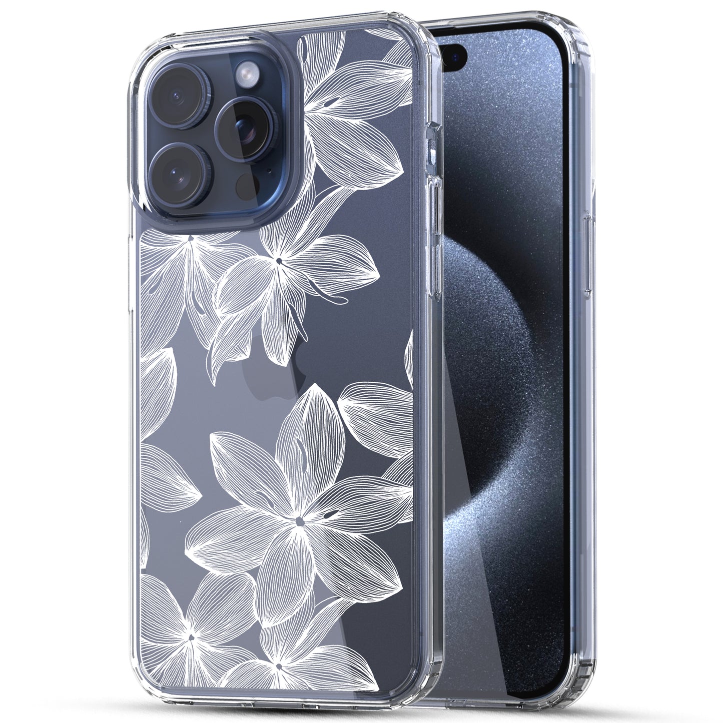 iPhone 15 Pro Case, Anti-Scratch Clear Case - White Flower