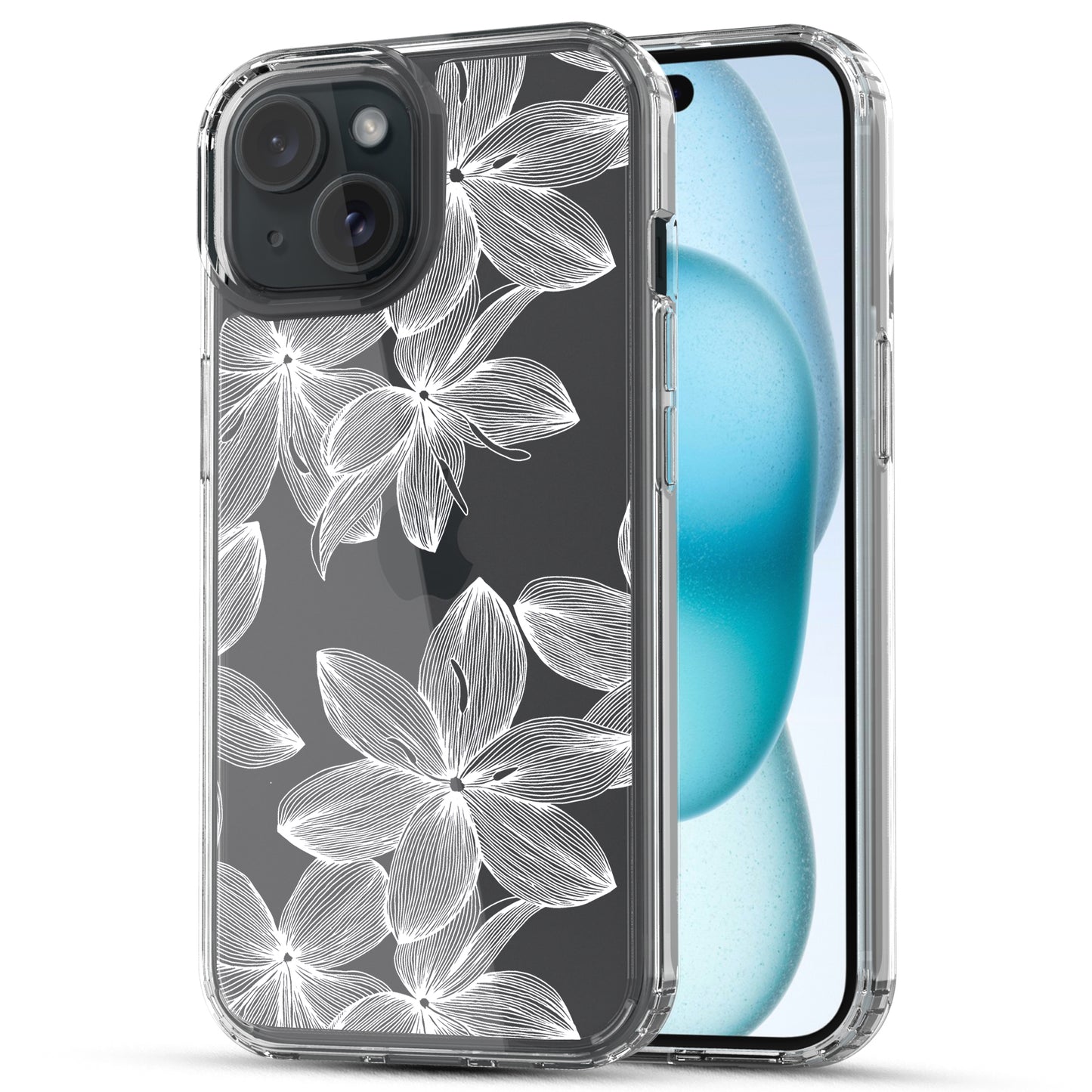 iPhone 15 Plus Case, Anti-Scratch Clear Case - White Flower