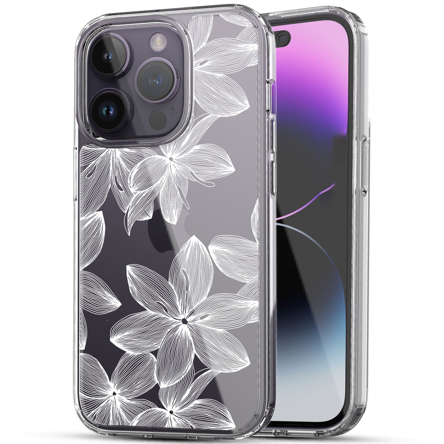 iPhone 14 Pro Case, Anti-Scratch Clear Case - White Flower