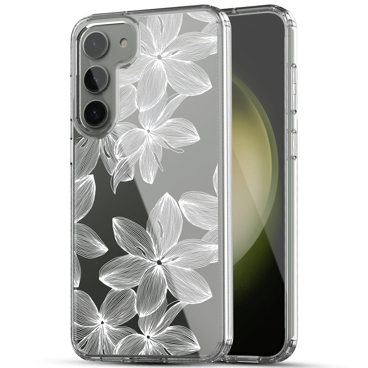 Samsung Galaxy S23 Plus Case, Anti-Scratch Clear Case with Design - White Flower