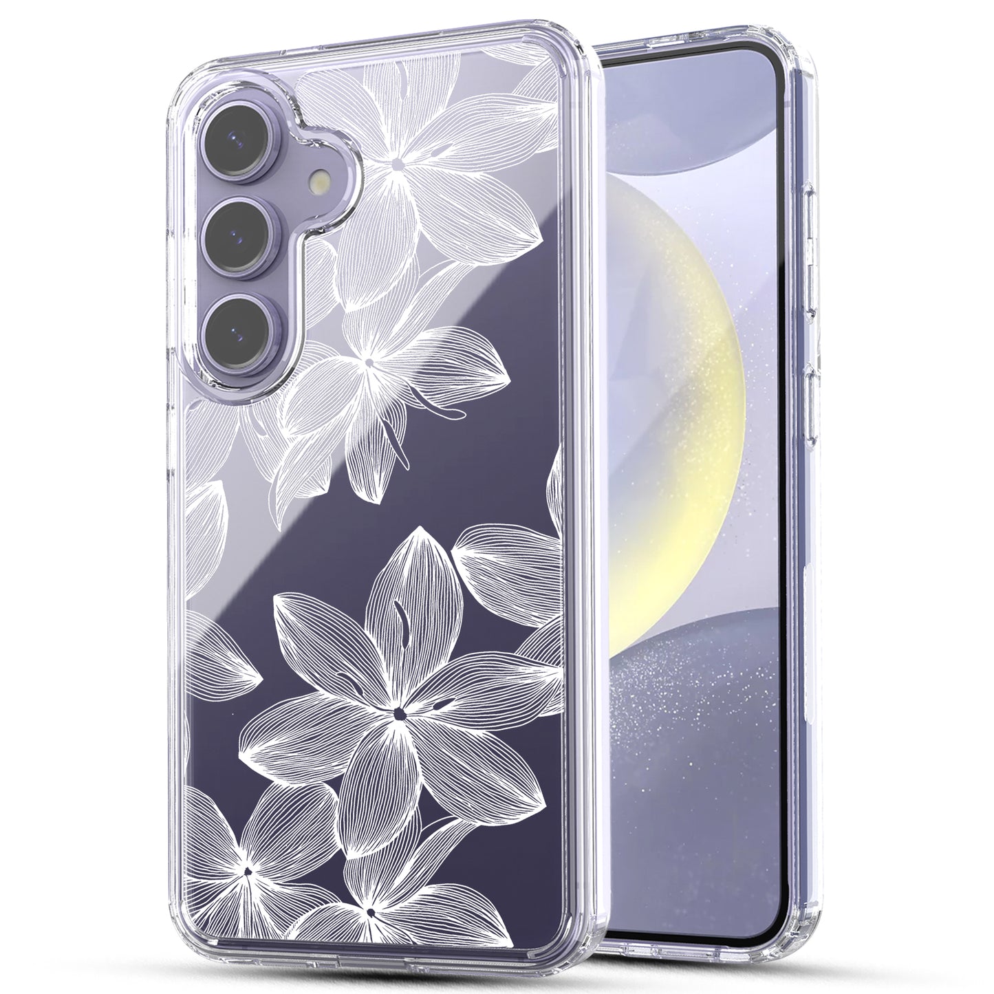 Samsung Galaxy S24 Case, Anti-Scratch Clear Case with Design - White Flower