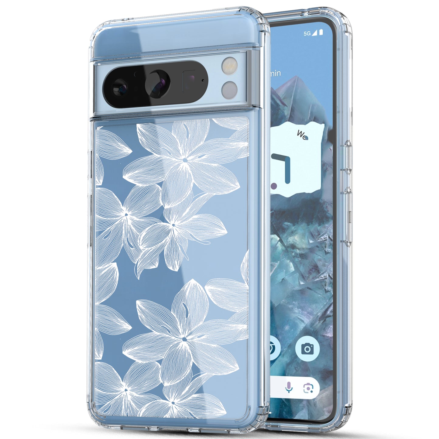 Google Pixel 8 Pro Case, Anti-Scratch Clear Case - White Flower