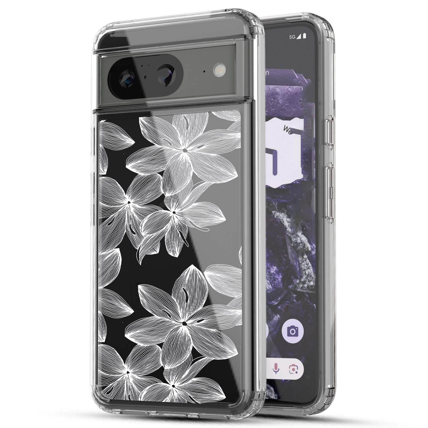 Google Pixel 8 Case, Anti-Scratch Clear Case - White Flower