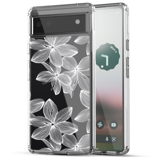 Google Pixel 6A Case, Anti-Scratch Clear Case - White Flower