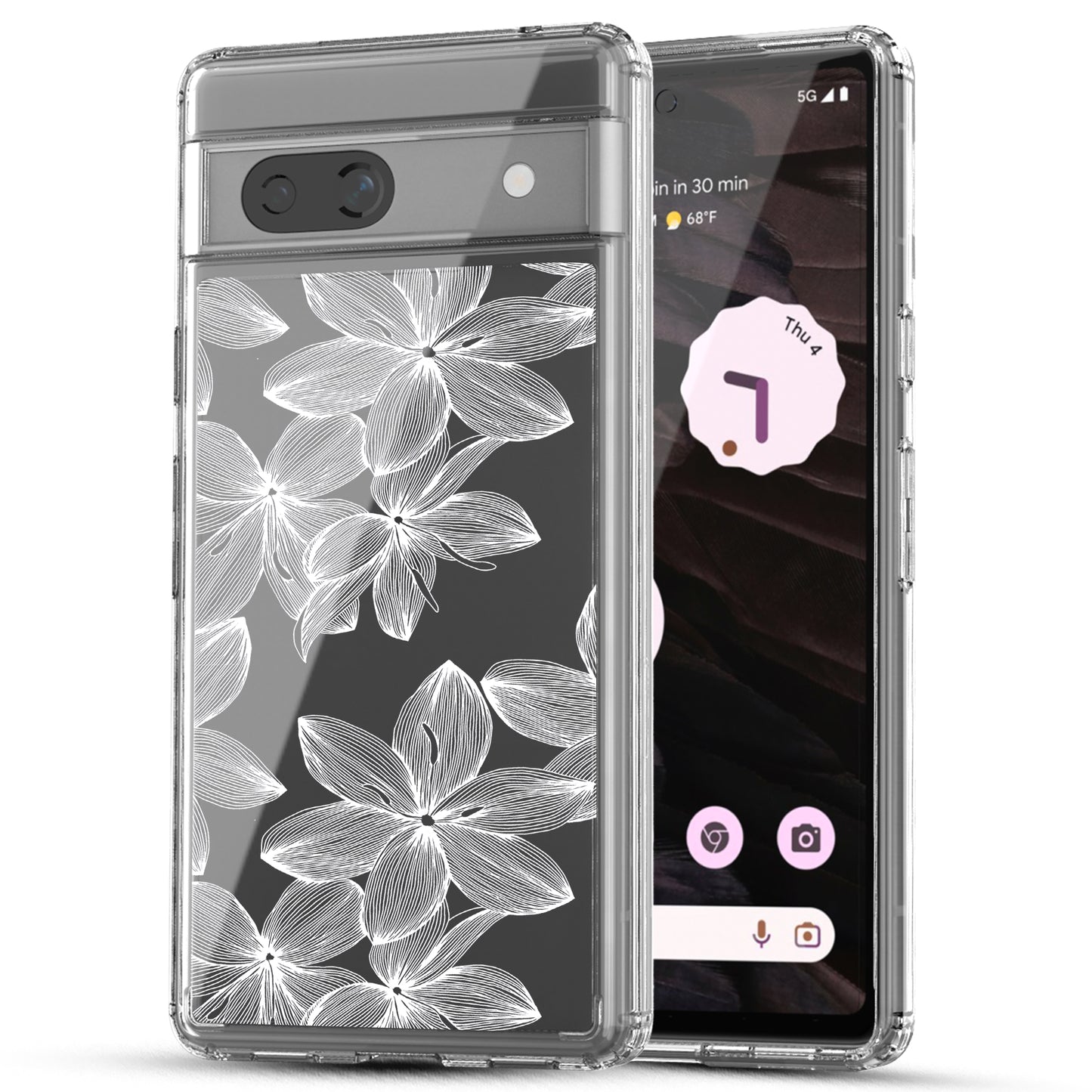 Google Pixel 7A Case, Anti-Scratch Clear Case - White Flower