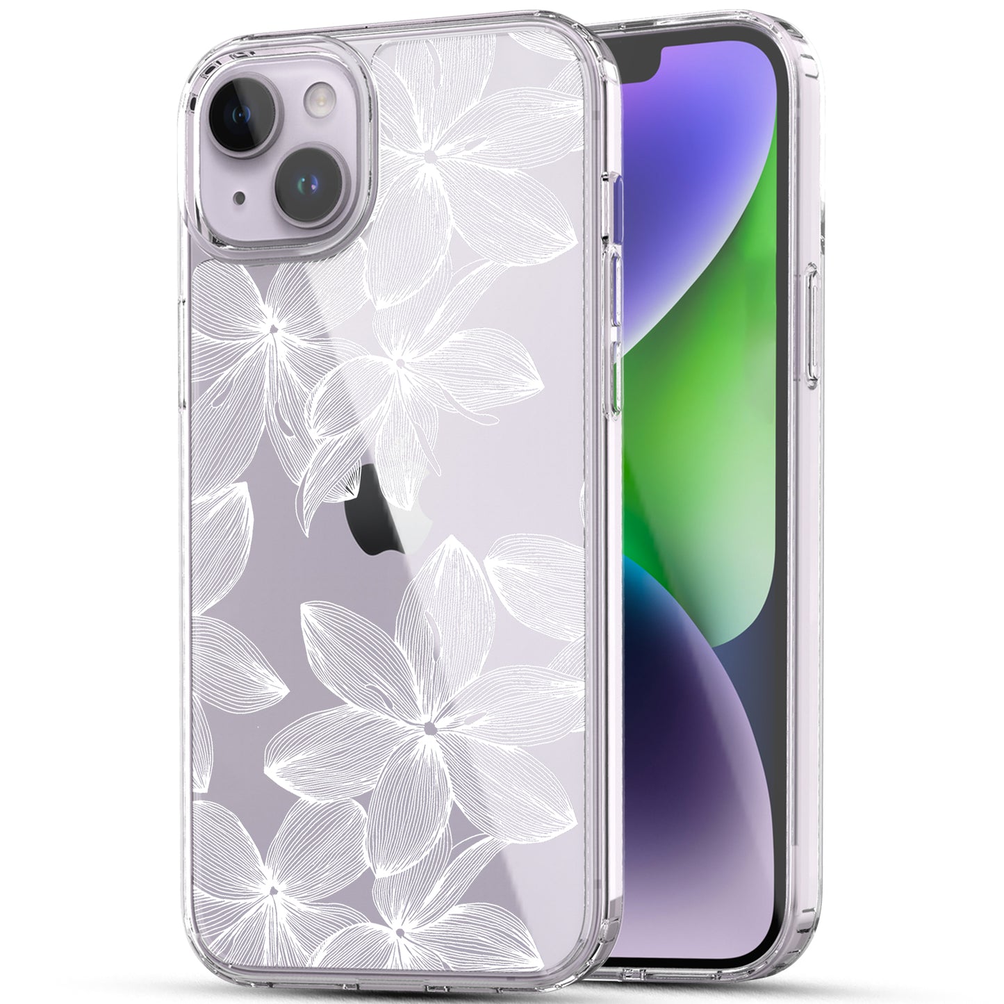 iPhone 14 Plus Case, Anti-Scratch Clear Case - White Flower