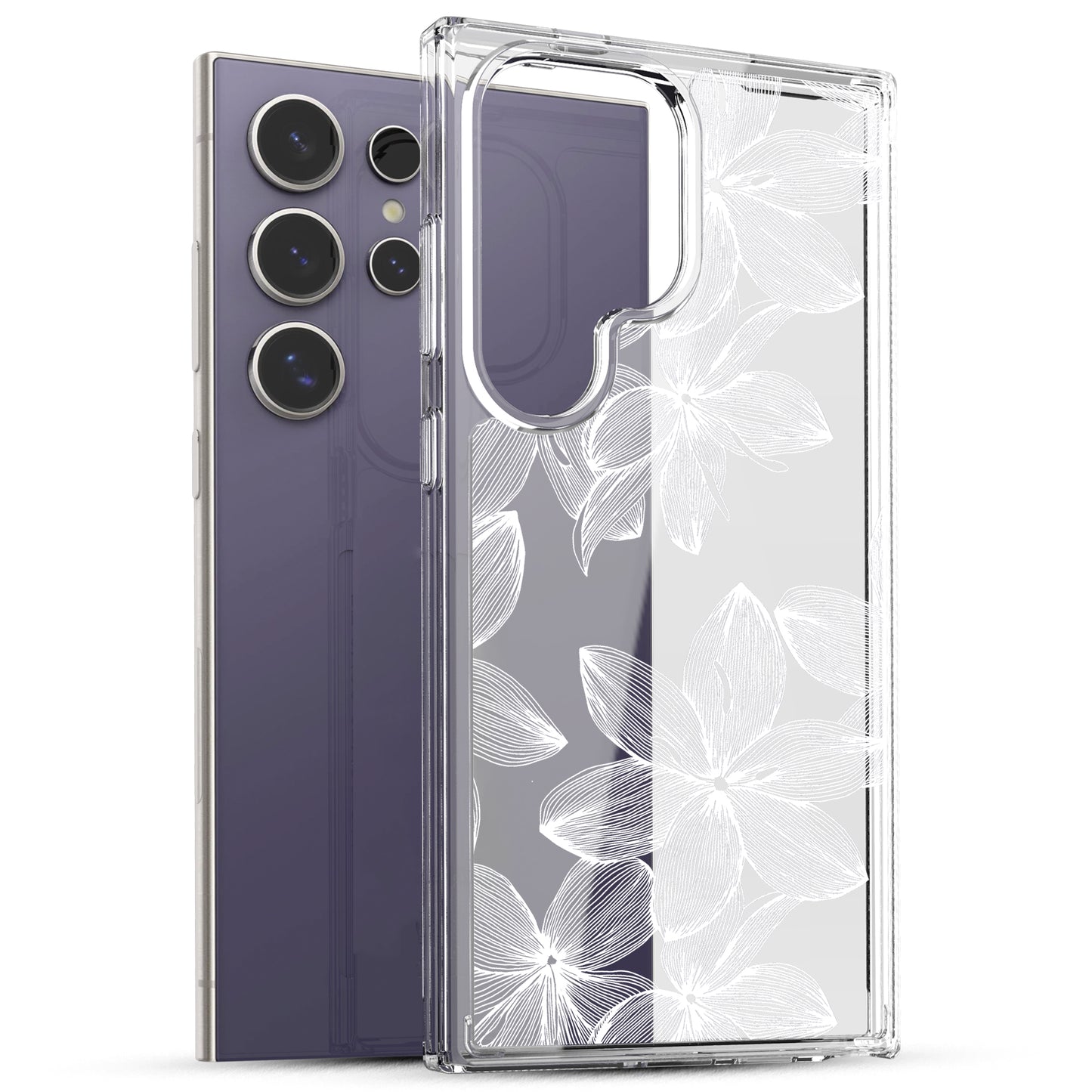 Samsung Galaxy S24 Ultra Case, Anti-Scratch Clear Case with Design - White Flower