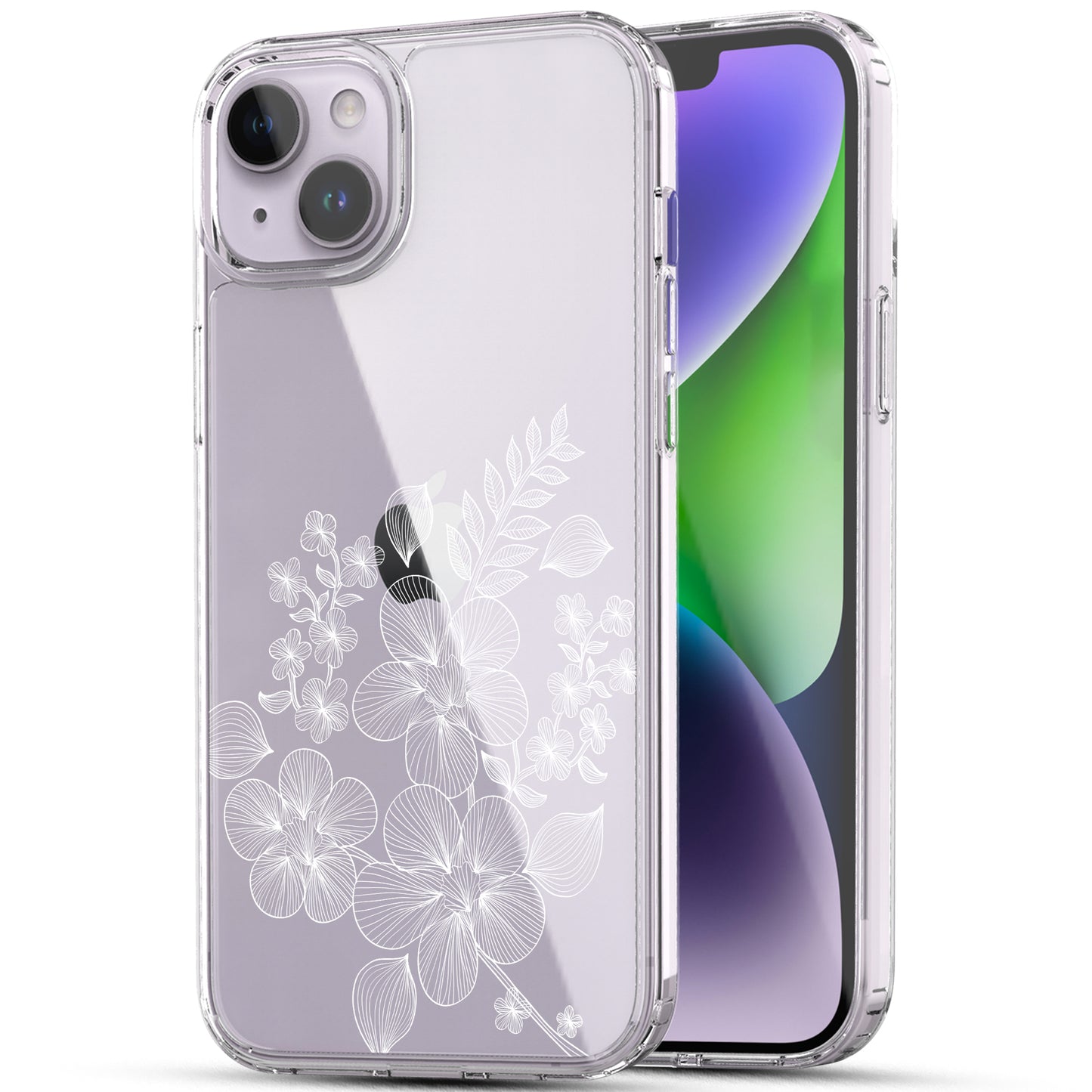 iPhone 14 Plus Case, Anti-Scratch Clear Case - White Lace Flower