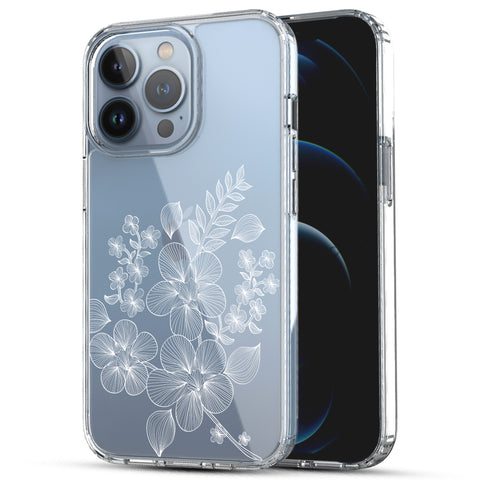 iPhone 13 Pro Case, Anti-Scratch Clear Case - White Lace Flower