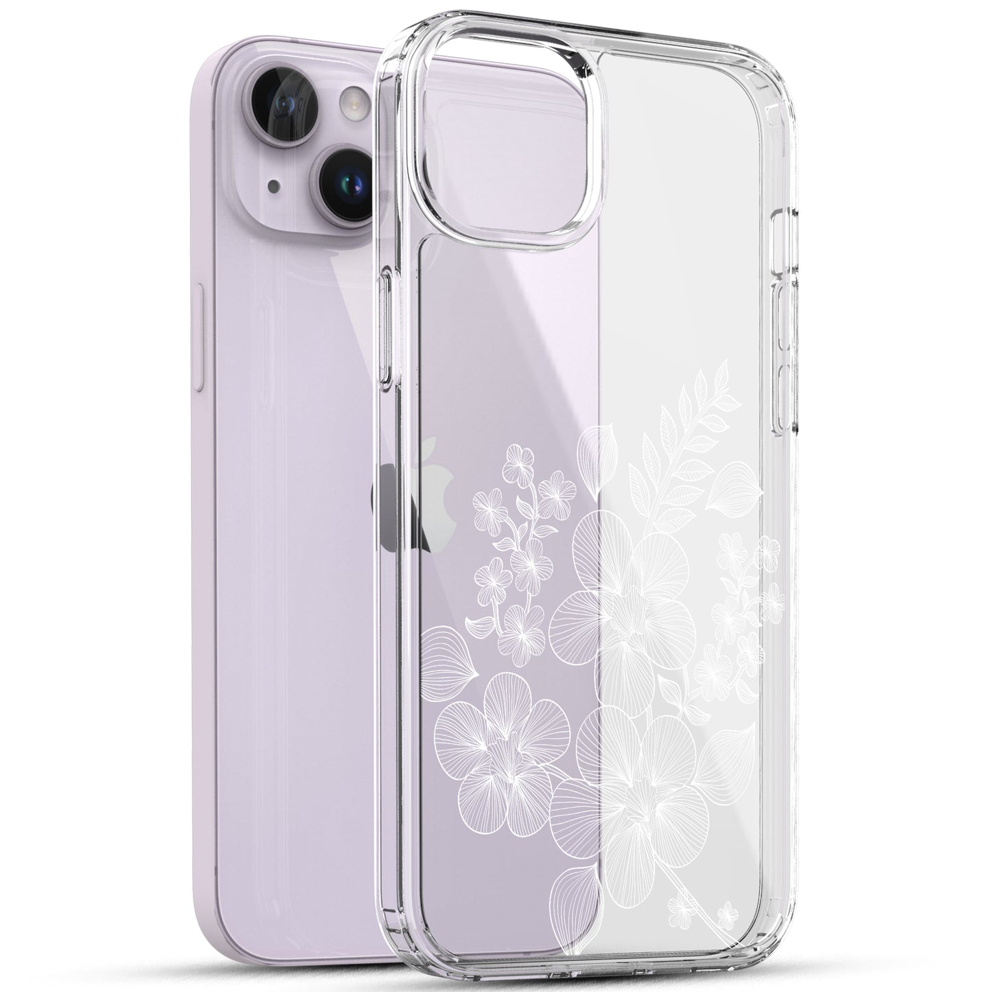 iPhone 14 Plus Case, Anti-Scratch Clear Case - White Lace Flower