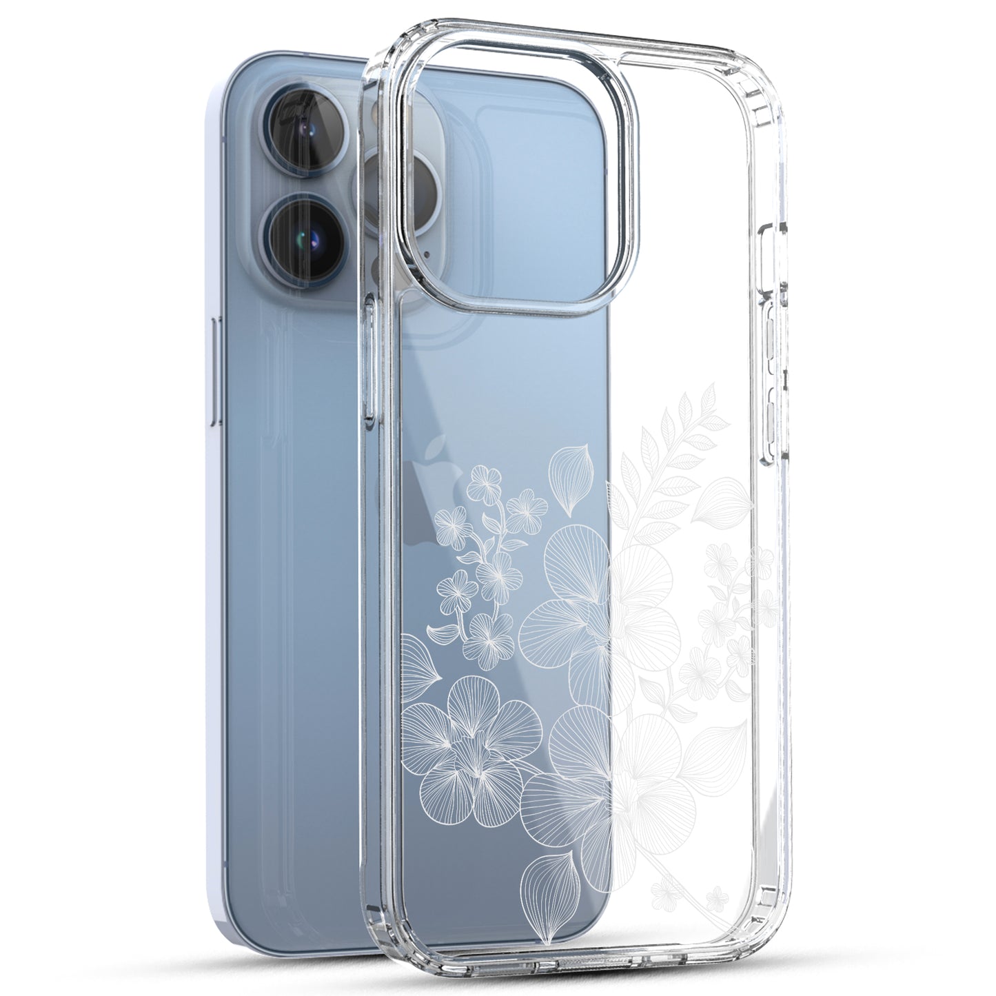 iPhone 13 Pro Case, Anti-Scratch Clear Case - White Lace Flower