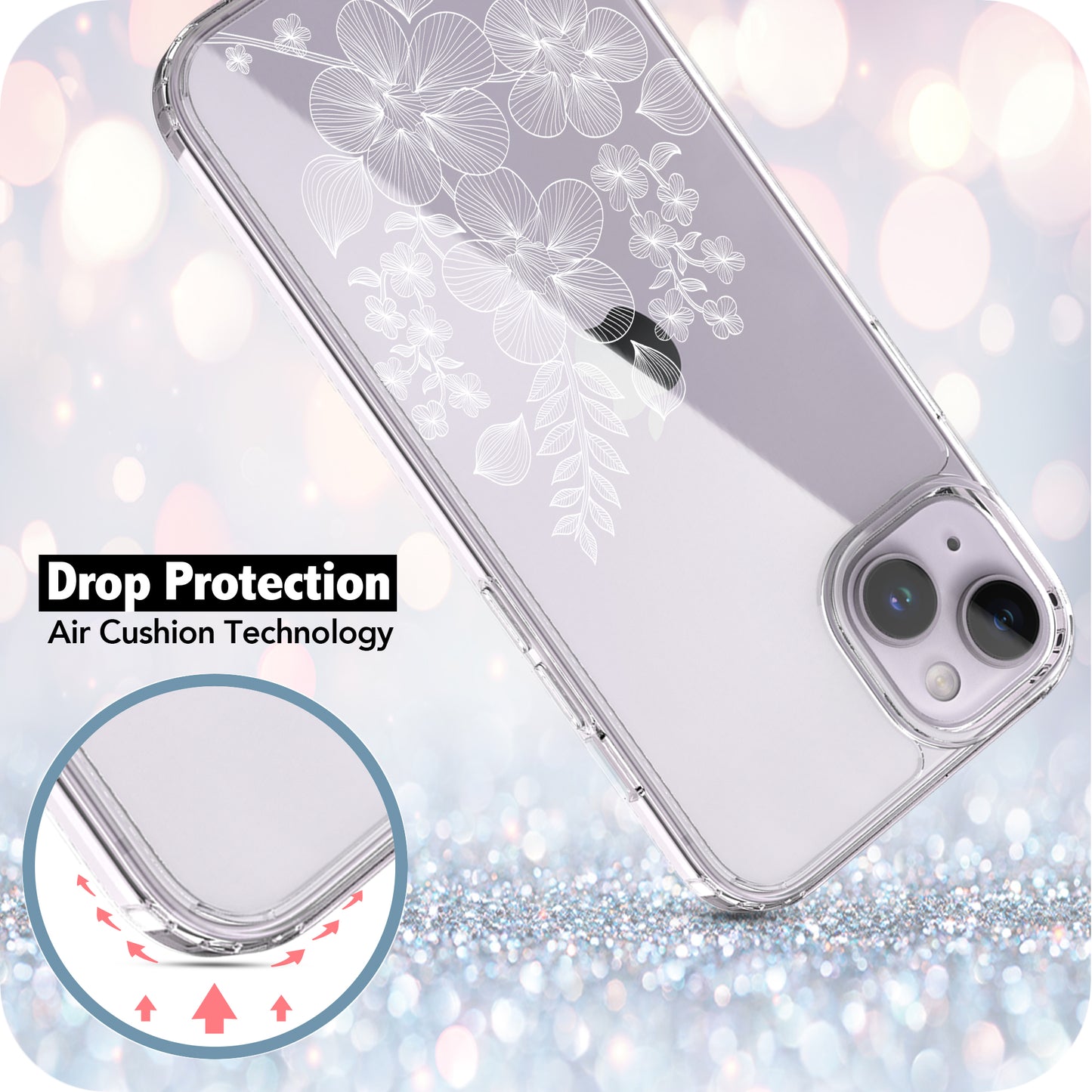 iPhone 14 Plus Case, Anti-Scratch Clear Case - White Lace Flower