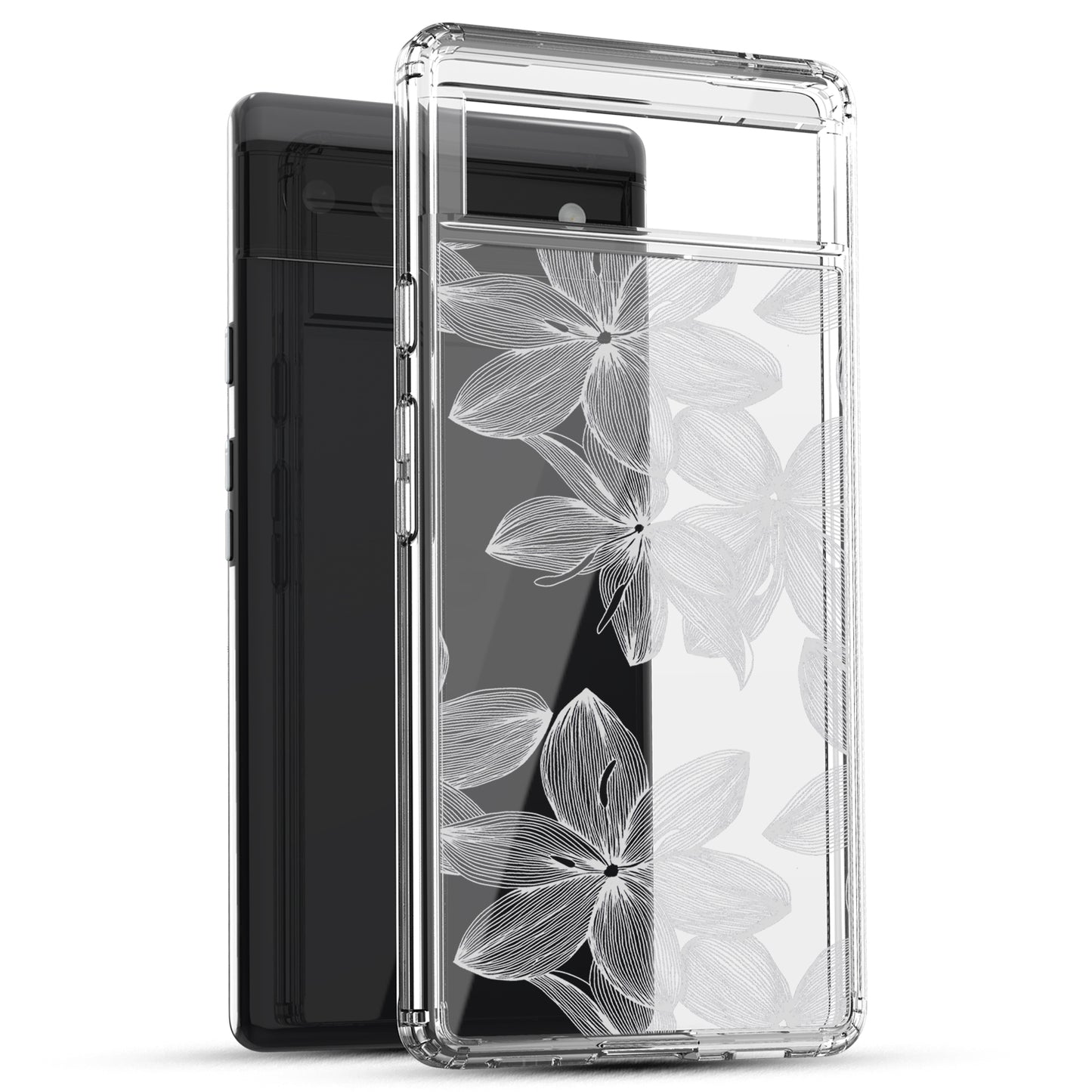 Google Pixel 6A Case, Anti-Scratch Clear Case - White Flower