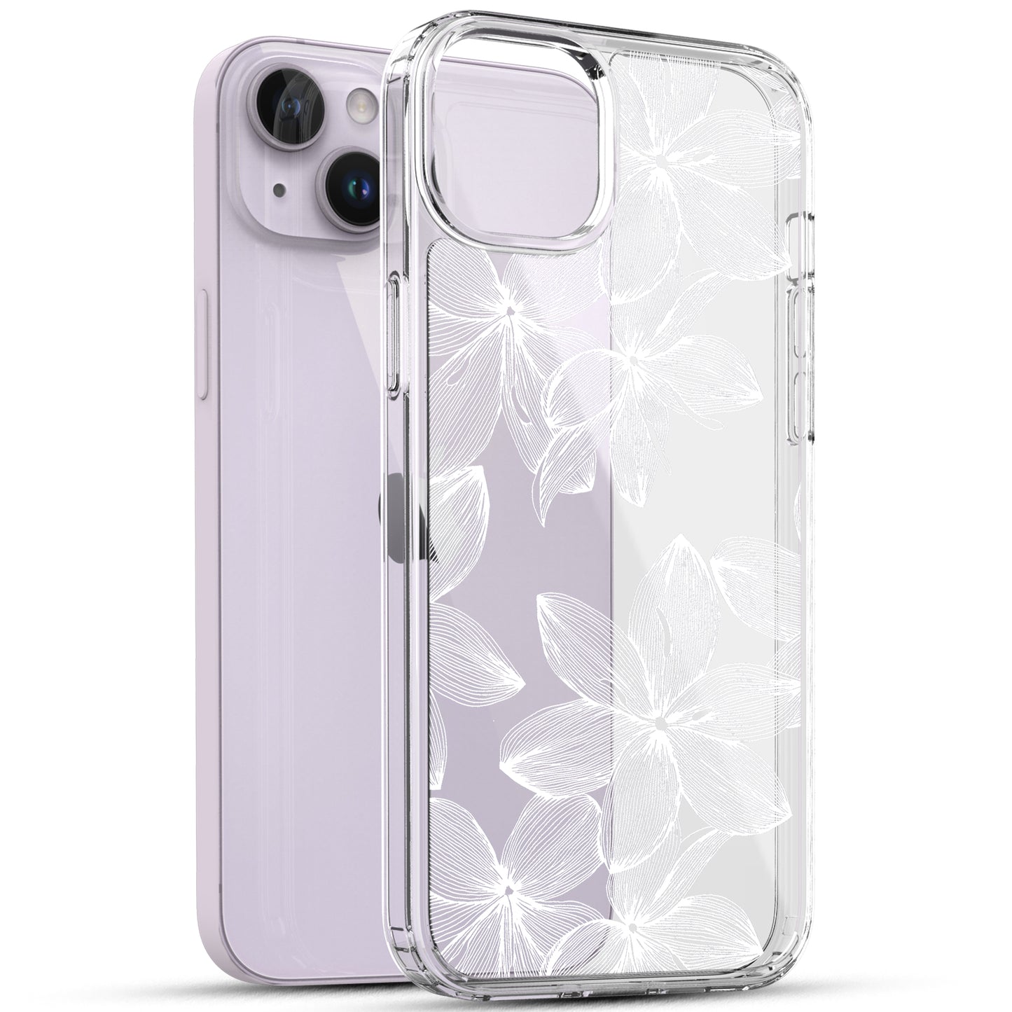 iPhone 14 Plus Case, Anti-Scratch Clear Case - White Flower